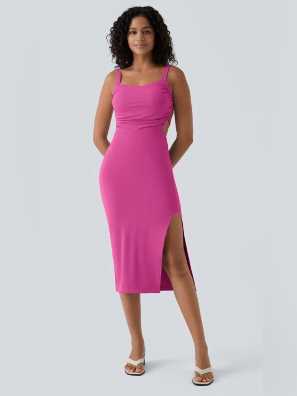HALARA Fuchsia Midi Dress with Side Slit
